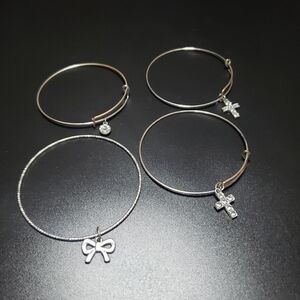 bangle bracelets with charms bundle lot of 4, crosses, bows